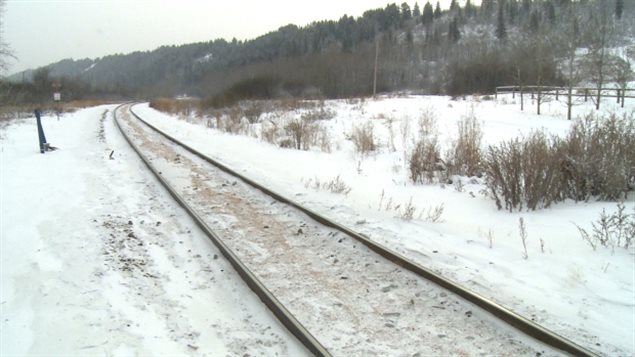 A trail of gran spilled along railway tracks near Calbary Alberta in January 2017