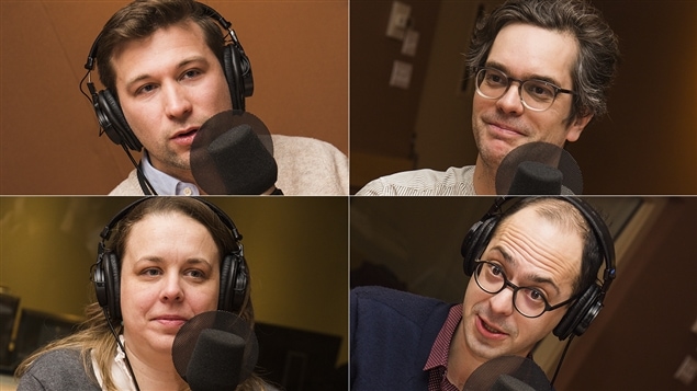 Gabriel Nadeau-Dubois, Mathieu Denis, Martine Desjardins et Xavier Brouillette Gabriel Nadeau-Dubois, Mathieu Denis, Martine Desjardins et Xavier Brouillette
