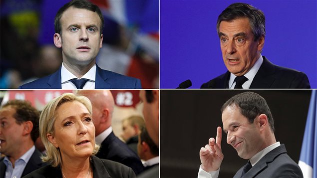 Emmanuel Macron, François Fillon, Marine Le Pen et Benoît Hamon Emmanuel Macron, François Fillon, Marine Le Pen et Benoît Hamon