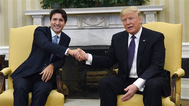 At their meeting on Feb. 13, 2017 U.S. President Donald Trump (right) gave vague reassurances to Canadian Prime Minister Justin Trudeau about changes to their trade.
