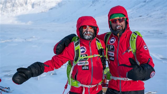 Ray Zahab, left, and Italy’s Stefano Gregoretti skied across Baffin Island. Now they and Canada’s  Ewan Affleck are attempting to fat-tire bike nearly 500 km on the frozen Mackenzie River in N.W.T. (Ray Zahab/Facebook)