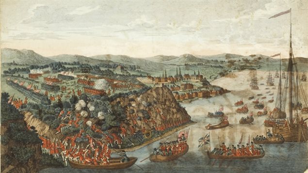 Vue de la prise de Québec, le 13 septembre 1759.Musée de la civilisation.
