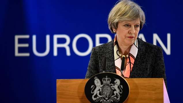 La primera ministra británica, Theresa May, en conferencia de prensa durante una cumbre de la Unión Europea en Bruselas.
