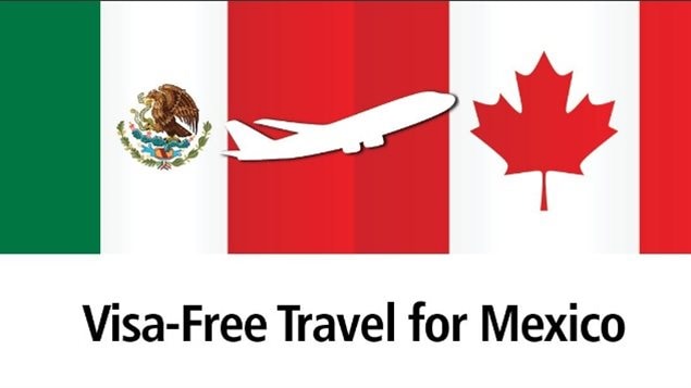 Detalle de un afiche del gobierno canadiense con respecto a la eliminación del requisito de visa para los mexicanos