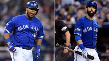 Edward Encarnacion, left, is gone, but long-time star Jose Bautista is back as the Jays try for their third straight season in the playoffs. 