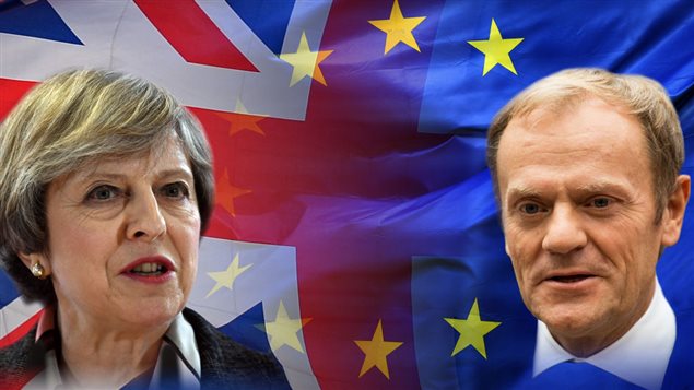 La primera ministra británica Theresa May y el presidente del Consejo de la Unión Europea, Donald Tusk.