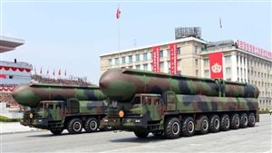 This April 15, 2017 picture released from North Korea’s official Korean Central News Agency (KCNA) on April 16, 2017 shows Korean People’s ballistic missiles being displayed through Kim Il-Sung square during a military parade in Pyongyang marking the 105th anniversary of the birth of late North Korean leader Kim Il-Sung.