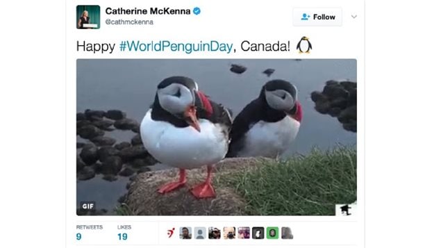 To celebrate World Penguin Day, Canada’s environment minister initially tweeted....puffins.