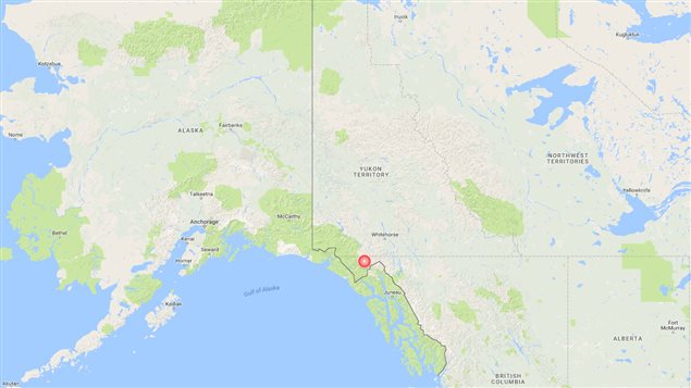 A series of earthquakes – marked by the red circle – struck near the border between British Columbia, Yukon and Alaska on Monday morning, May 1, 2017. (Google Maps)
