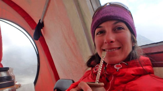 Natalia Martinez, seen here before her attempted traverse of Mount Logan. She was nine days into her solo journey on Monday when a couple of earthquakes hit the area. That left her stranded in unstable terrain. (Arran Whiteford via Icefield Discovery Tours)