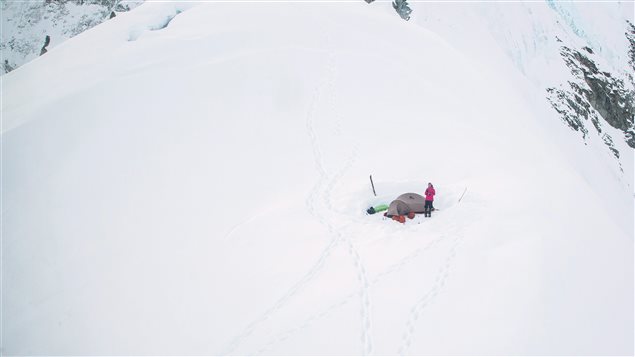 Climber Natalia Martinez is seen at her camp on Mt. Logan in the Yukon Territory in this April 26, 2017 handout photo.