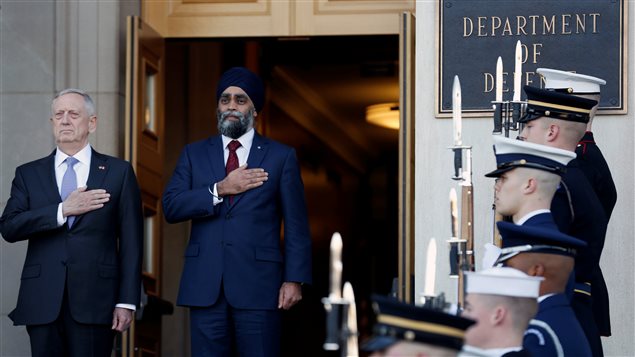 U.S. Defense Secretary James Mattis (L) welcomes Canada’s Minister of National Defense Harjit Sajjan at the Pentagon in Washington, U.S., February 6, 2017. 