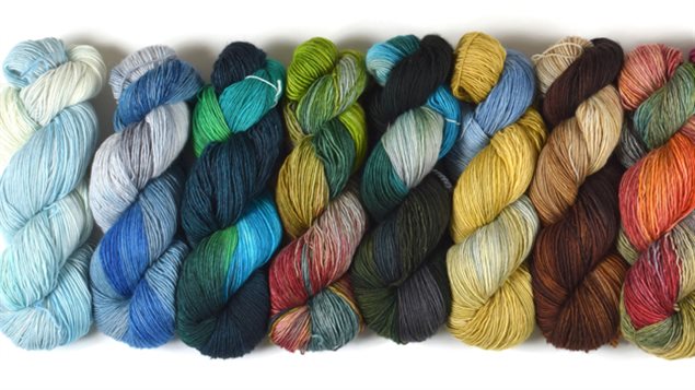 Some of the yarn colours that were inspired by national parks across Canada.