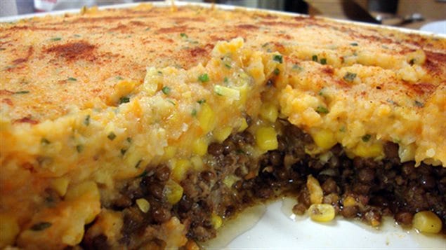 The winner in Quebec’s unofficial provincial dish...pate chinois- chinese pate- a layer of ground beef, corn, and topped iwth mashed potato., a slight variation of English (Scottish) shepherd’s pie.