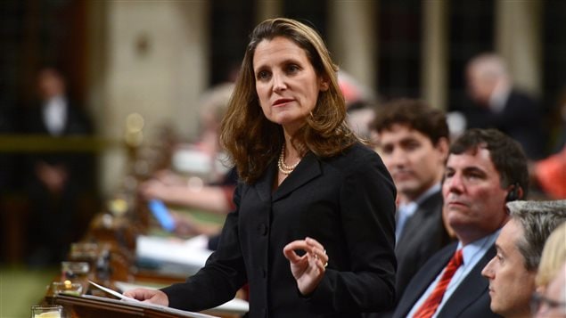 Minister of Foreign Affairs Chrystia Freeland delivers a speech in the House of Commons on Canada’s Foreign Policy in Ottawa on Tuesday, June 6, 2017. 