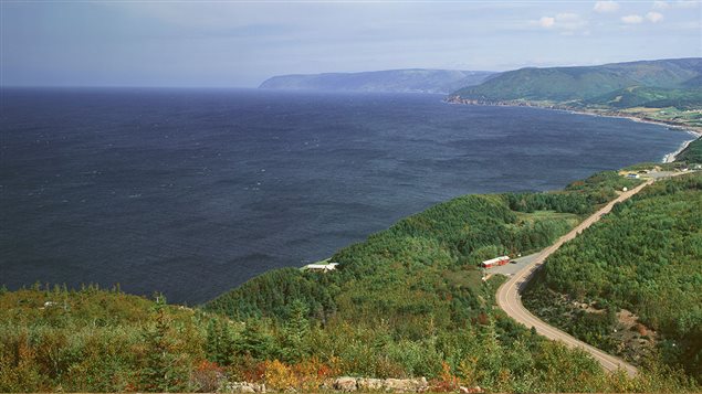A portion of the Cabot Trail, the Cape Breton coast and the Atlantic Ocian. Further out is the St Anns Bank the newest Marine Protected Area of over 4,000 sq km