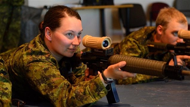 Erica Pressling from Kingston, Ontario participates in C7 weapons training at the small arms training facility as part of the Canadian Forces Aboriginal Entry Program (CFAEP). 