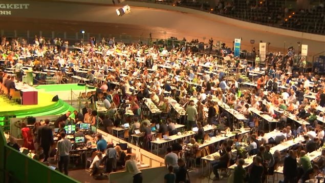  The crowd at the annual general meeting of the German Green Party on Satuday in Berlin