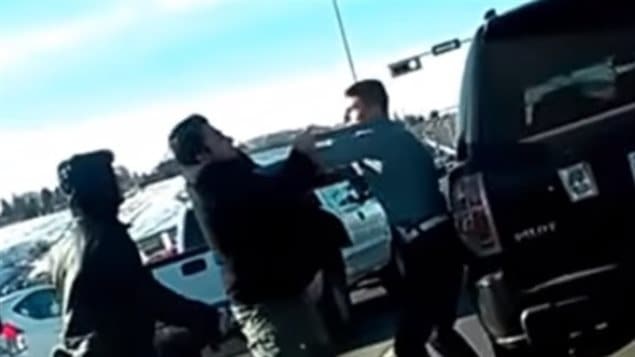 Violence need not involve armies, it can take place on an individual level as shown in this road rage fight in a traffic-jam in Calgary Alberta in 2016.