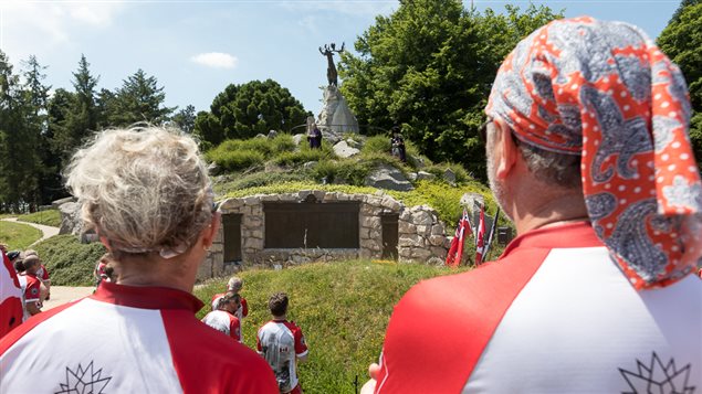 Members of the tour visit the memorial to the Royal Newfoundland Reg at Beaumont-Hamel where the troops were nearly wiped out in WWI.