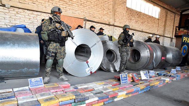 Photo released by TELAM showing the some two tons of cocaine hidden in steel coils seized in an industrial park in Bahia Blanca, Argentina, on June 19, 2017 in the largest shipment of this drug found in the last 12 years, Security Minister Patricia Bullrich said Monday.