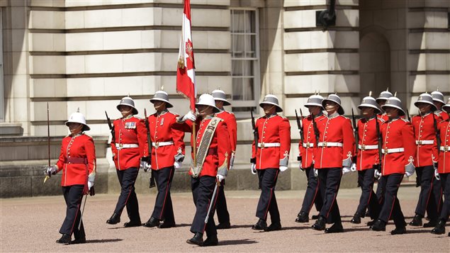 Canadian Captain Megan Couto, left, makes history by becoming the first female Captain of the Queen’s Guard as she takes part in the Changing the Guard ceremony at Buckingham Palace in London, Monday, June 26, 2017. Couto and her unit, The Second Battalion, Princess Patricia’s Canadian Light Infantry (2PPCLI), known as *The Patricia’s*, took part in the ceremony Monday to coincide with the 150th anniversary of Canada and the sesquicentennial anniversary of Canadian Confederation. 