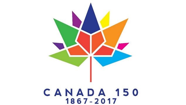 Official Canada 150 logo. The four diamonds at the base represent the four original provinces that formed Confederation in 1867: Ontario, Quebec, New Brunswick and Nova Scotia. Additional diamonds extend out from the base to create nine more points—in total representing the 13 provinces and territories.