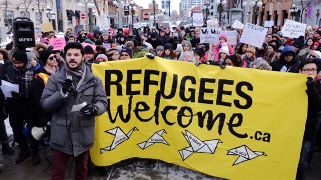 In February 2017, Canadians protested the U.S. travel ban and offered support to those affected by it.