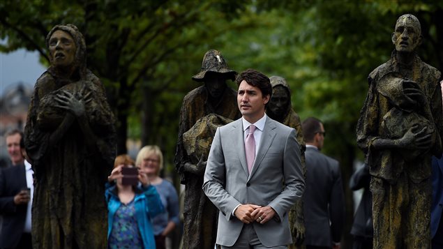 Canada’s Prime Minister Justin Trudeau visits the Famine Sculptures at Custom House Quay, in Dublin, Ireland July 4, 2017.