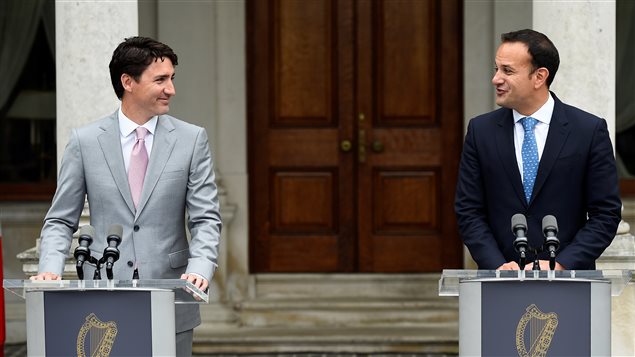Canada’s Prime Minister Justin Trudeau speaks at a press conference with Taoiseach Leo Varadkar at Farmleigh House, Dublin, Ireland July 4, 2017. 