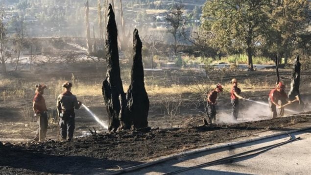A wildfire in the western town of Kaleden destroyed one home and forced the evacuation of several others.