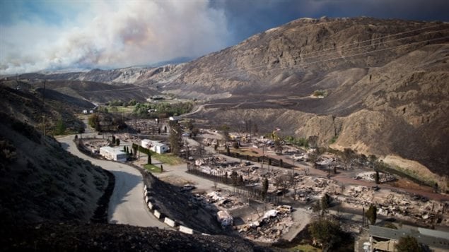 Mobiles homes were destroyed by wildfire near Ashcroft, British Columbia.