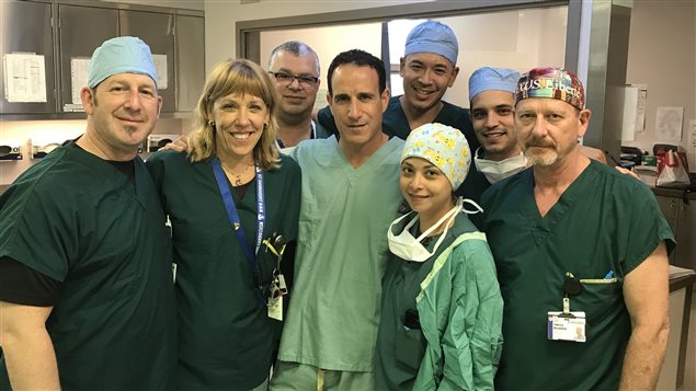 Dr Essabag and the team involved in the first implantation of this new heart device.