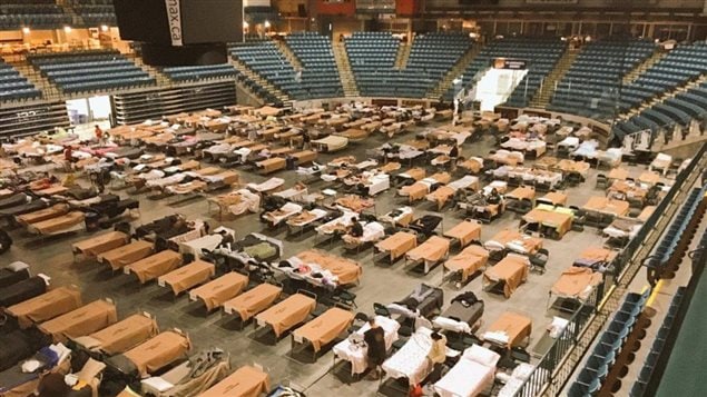 Cots are set up for evacuees at the Sandman Centre in Kamloops, B.C. on Sunday, July 16, 2017 in this handout photo. Officials in British Columbia have managed to tally some of the heartbreaking losses from out-of-control wildfires that prompted the provincial state of emergency.