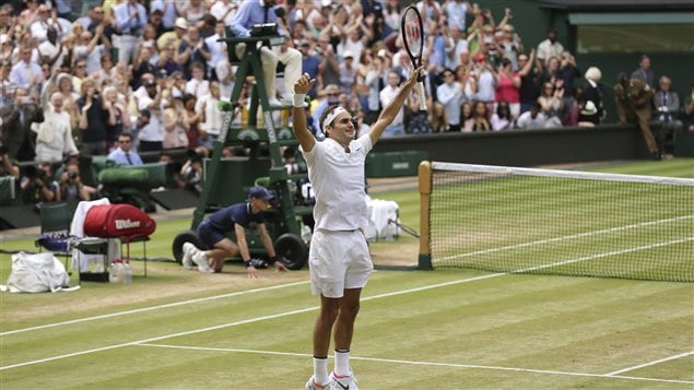 Will Roger Federer, seen here celebrating his victory at Wimbledon last Sunday, be In Montreal to play the Rogers Cup? Canadians have their fingers crossed. 