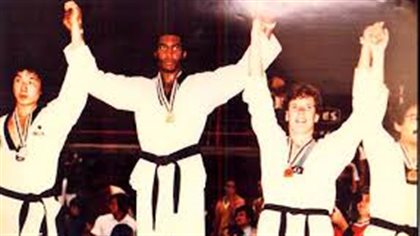 Darrell Henegan after winning the Taekwondo Heavyweight World Championship in 1981, the first non-Korean to win a world title.