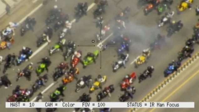 Police tweeted a video of the motorcycle mob that paralysed several Toronto-area highways on August 6, 2017.