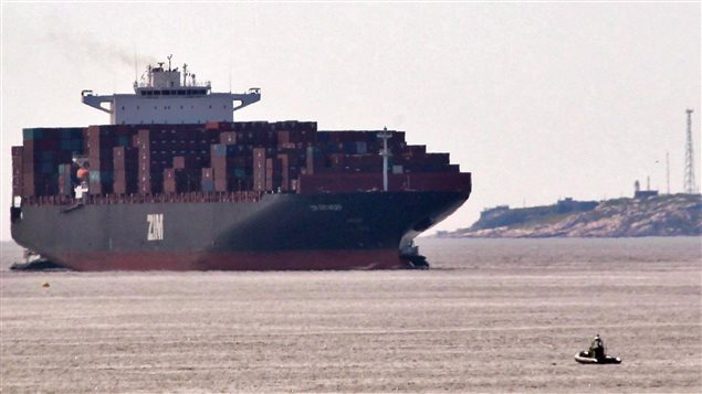 The container ship Zim Antwerp arrives in Halifax, N.S. on Thursday June 29, 2017. At 349 metres long, the vessel is more than three times the height of Fenwick Tower, a 98-metre Halifax apartment building. 