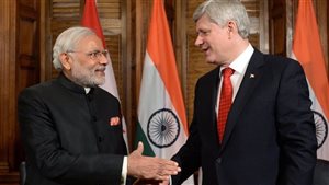 Le premier ministre canadien, Stephen Harper, a rencontré son homologue indien mercredi matin à Ottawa. Photo : PC/Sean Kilpatrick