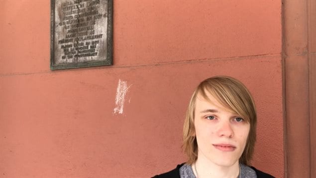 Andrew Papenheim first noticed the plaque commemorating Jefferson Davis online and was shocked. The plaque outside the Hudson’s Bay Company flagship store in downtown Montreal has been removed due to complaints. (Sarah Leavitt/CBC)