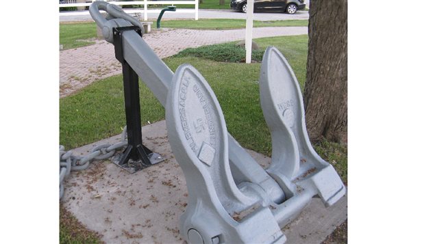 Another example of an old Byers anchor, this one on display showing the swastika. This is at Wilson Memorial Park in Courtright near Sarnia Ontario.