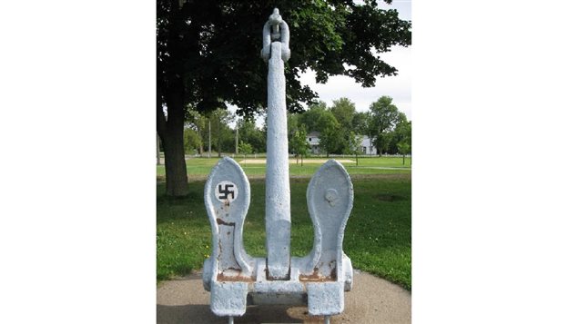 An old anchor near a maritime museum east of Montreal displays a swastika. Many locals and others thought the anchor was a WW2 German relic due to the swastika which was also often mistaken for the hated Nazi ’hakenkreuz’.