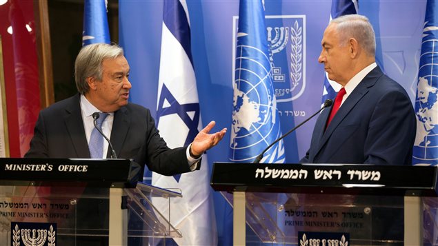 Antonio Guterres y Benjamin Netanyahu este lunes 28 de agosto en Jerusalén.