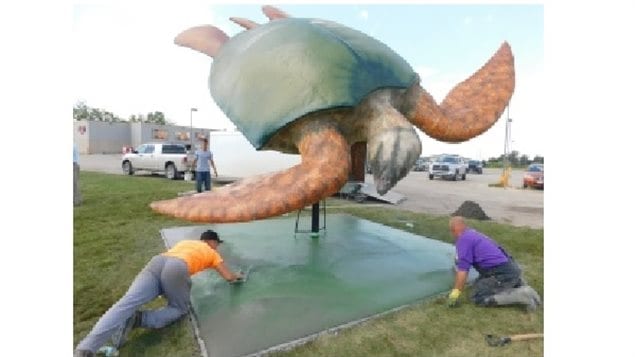 The giant turtle replica will be unveiled officially on Friday in Morden.