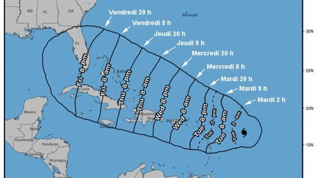 Les prévisions de la progression d’Irma (en Atlantic Standard Time, ou heure locale). | NOAA