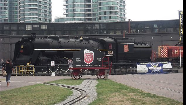 Historic steam locomotive at Roundhouse Park in downtown Toronto, Another of the few roundhouses left in Canada. Another major Toronto roundhouse once stood on the site of the now Rogers Stadium downtown.