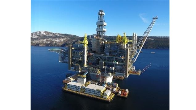 The 14-billion Hebron platform was towed out to its location about 150 km southeast of St John’s Newfoundland this summer.