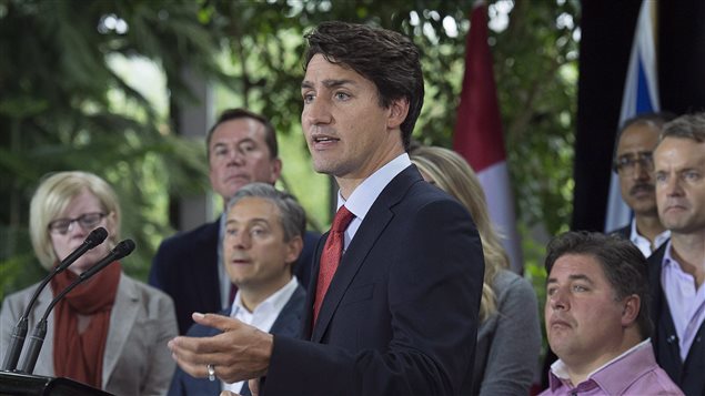 Prime Minister Justin Trudeau fields questions after the Liberal cabinet meeting in St. John’s, N.L. on Wednesday, Sept. 13, 2017. 