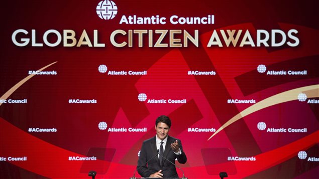 Justin Trudeau durante su discurso ante el Atlantic Council Global Citizen Awards Gala en Nueva York el 19 de septiembre 2017.