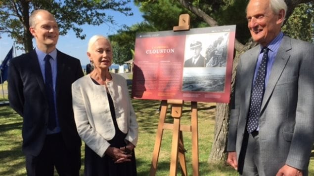 The Montreal-born British Royal Navy commander’s family was on hand for the ceremony, including his grandson Milo Clouston, left, his son, Moray Clouston, right, and Moray’s wife, Maggie Clouston. 